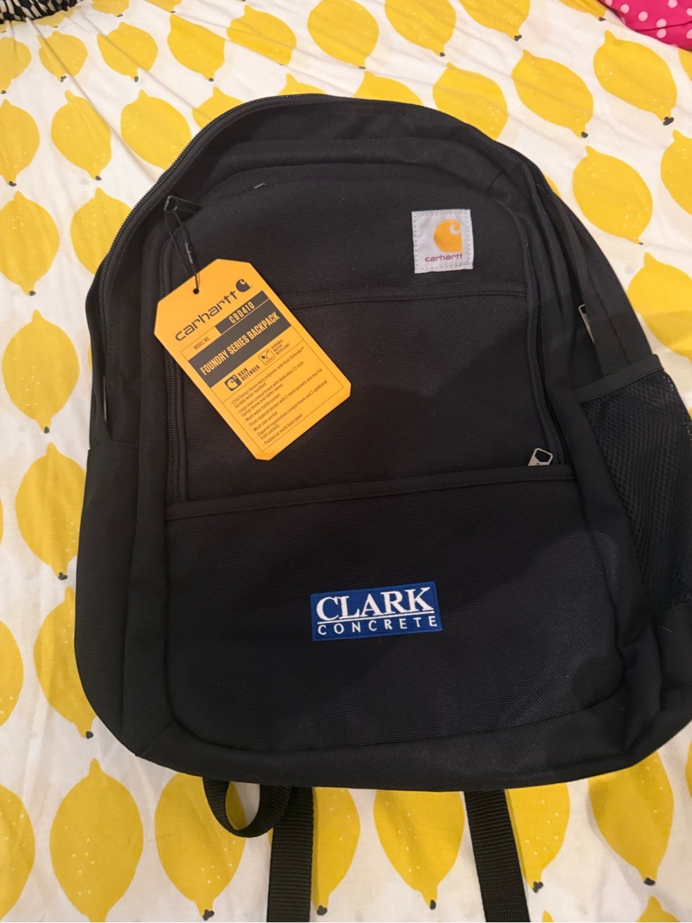 Carhartt Black Backpack with Yellow Logo Patch